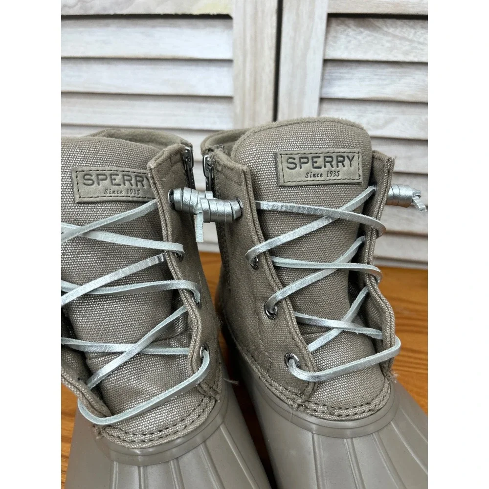 Sperry Saltwater Duck Boots 10 Taupe Grey Womens Rain Winter
